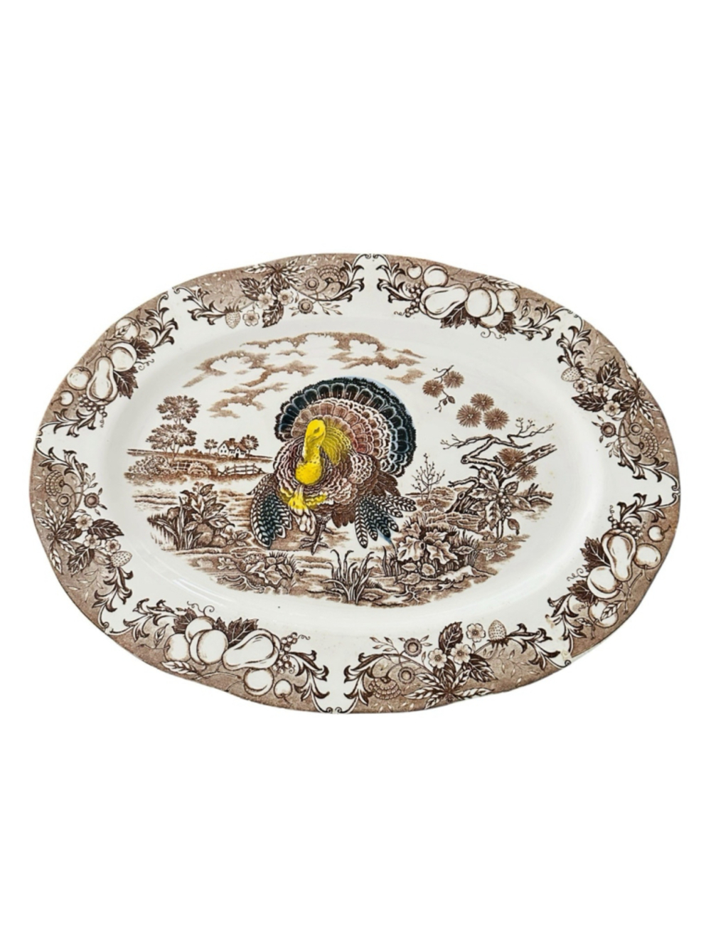 Vintage Japan Turkey Platter Brown Transferware Thanksgiving Serving Tray 18"